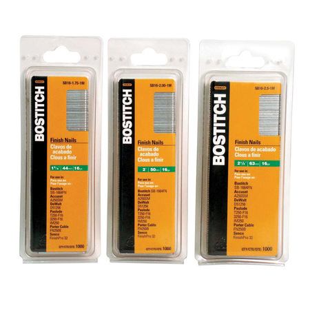 BOSTITCH Collated Finishing Nail, 1-1/4 in L, 16 ga, Coated, Round Head, Straight SB16-1.25-1M